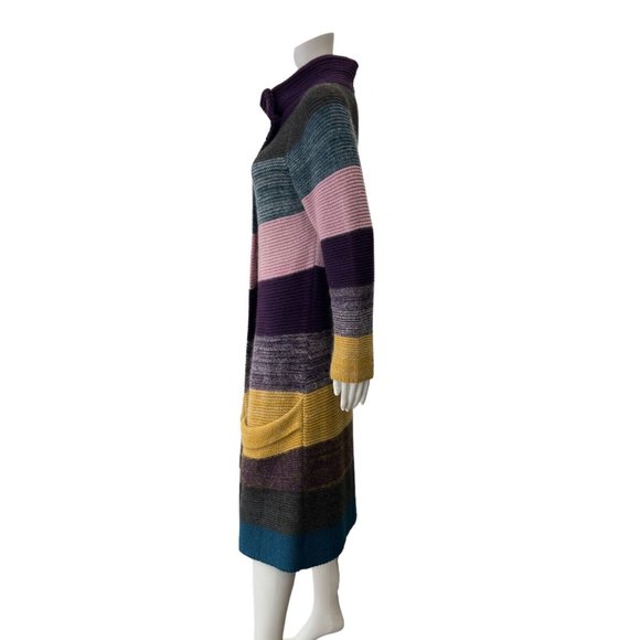 Theory RARE Multi Ribbed Colorblock Cardigan Floriane Land Sweater sz Large - Picture 6 of 11